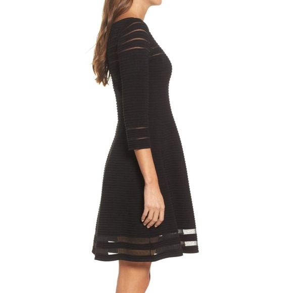 Eliza J Black Fit & Flare Mesh Stripe Knit Stretch Dress - Picture 3 of 11